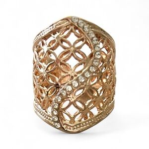 Gold Rhinestone Statement Filigree Ring Wide Band